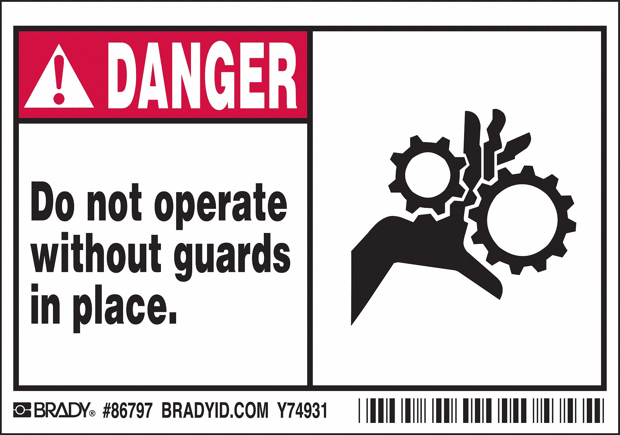 BRADY Machine/Equipment Label, Do Not Operate Without Guards In Place