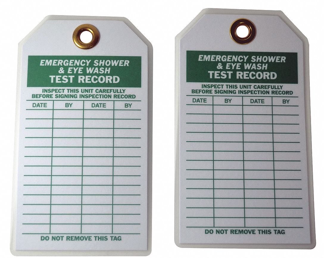 GRAINGER APPROVED Inspection Tag, Emergency Shower & Eye Wash Test