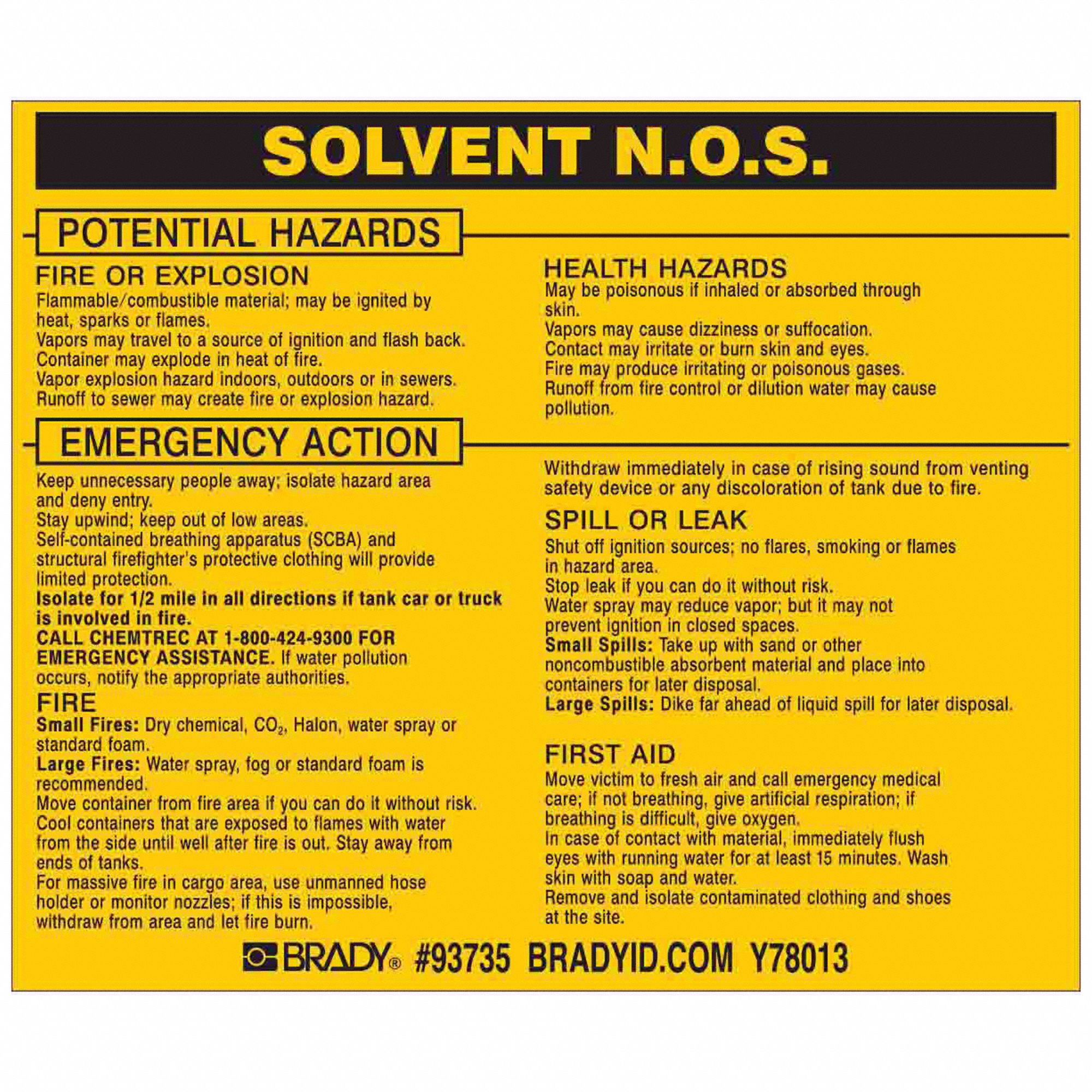 Solvent N.O.S., 3 1/2 in Ht, Label 20TH9193735 Grainger