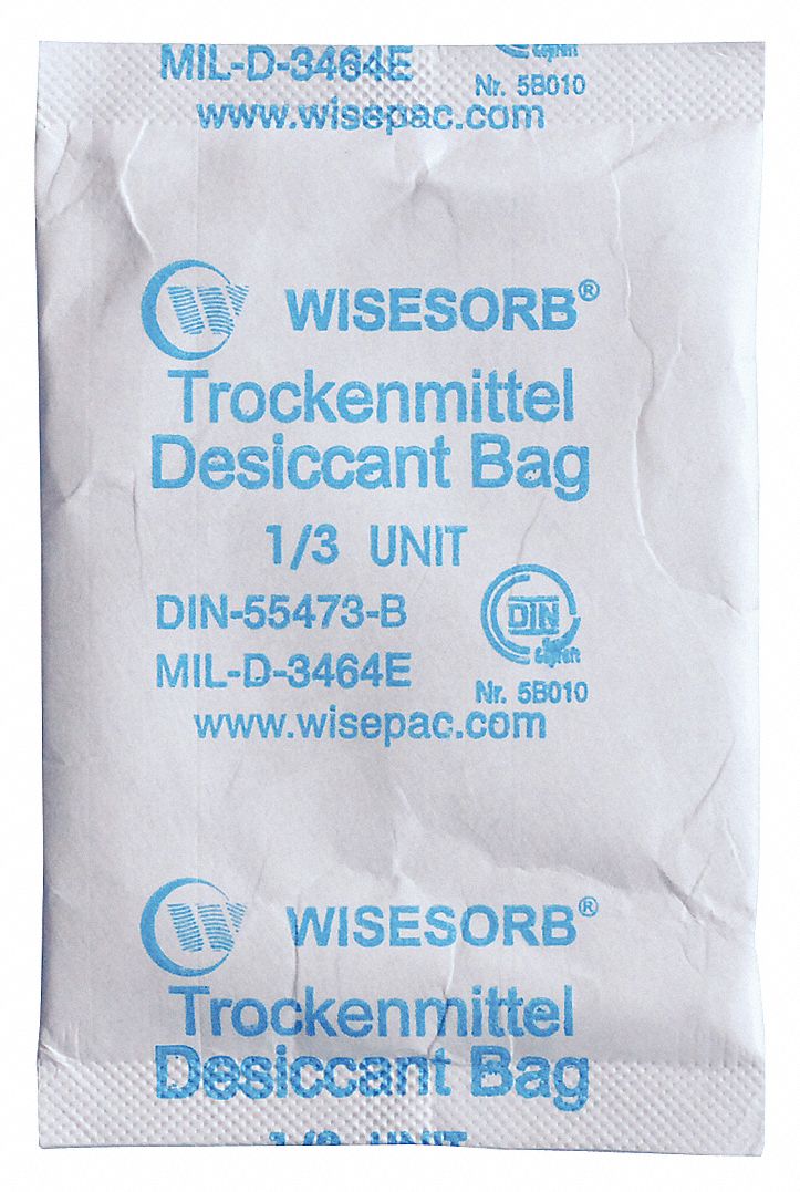 GRAINGER APPROVED Desiccant, Tyvek® Bags, Width 2 1/4 in, Length 3 1/4
