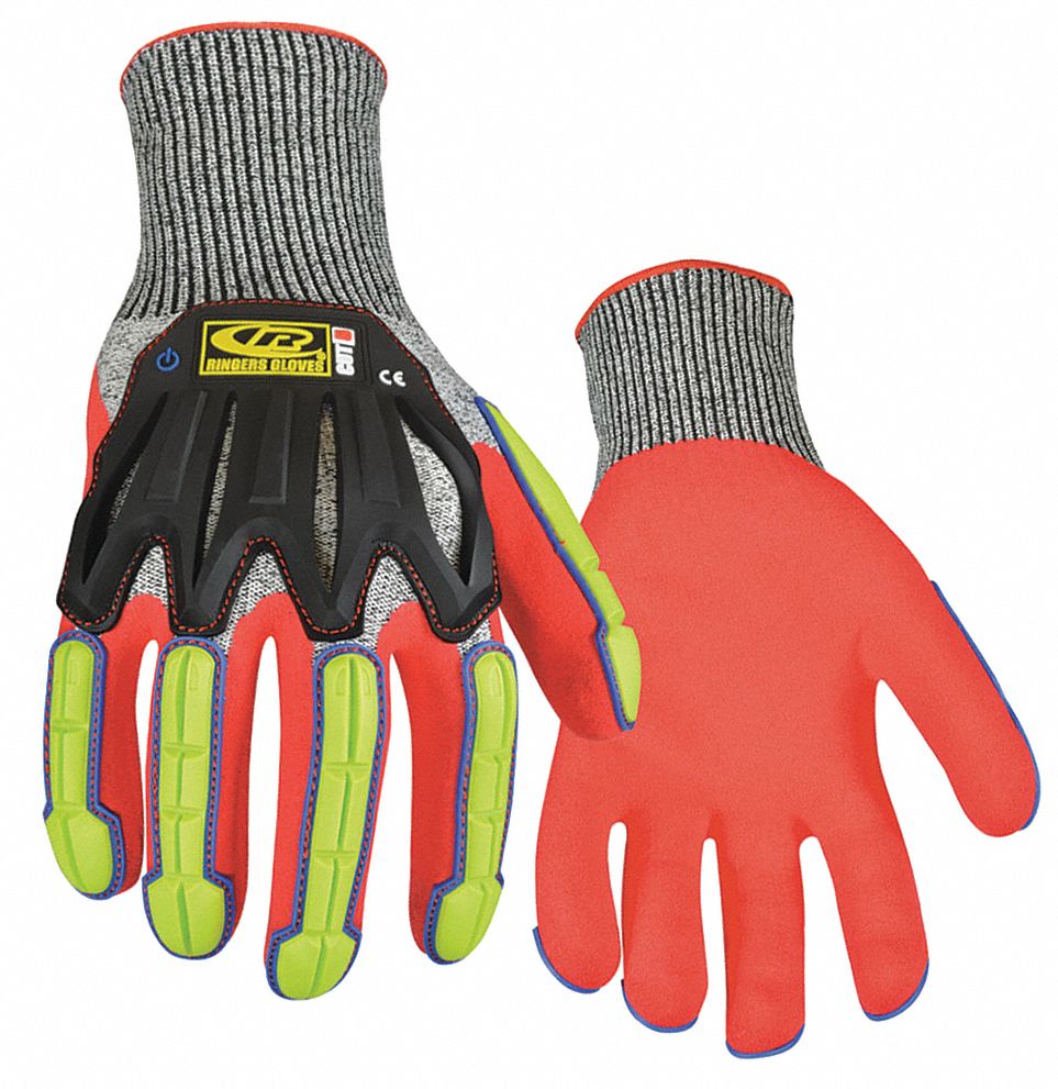RINGERS GLOVES Cut Resistant Gloves, L, Black/HiVis, PR 20TP01065