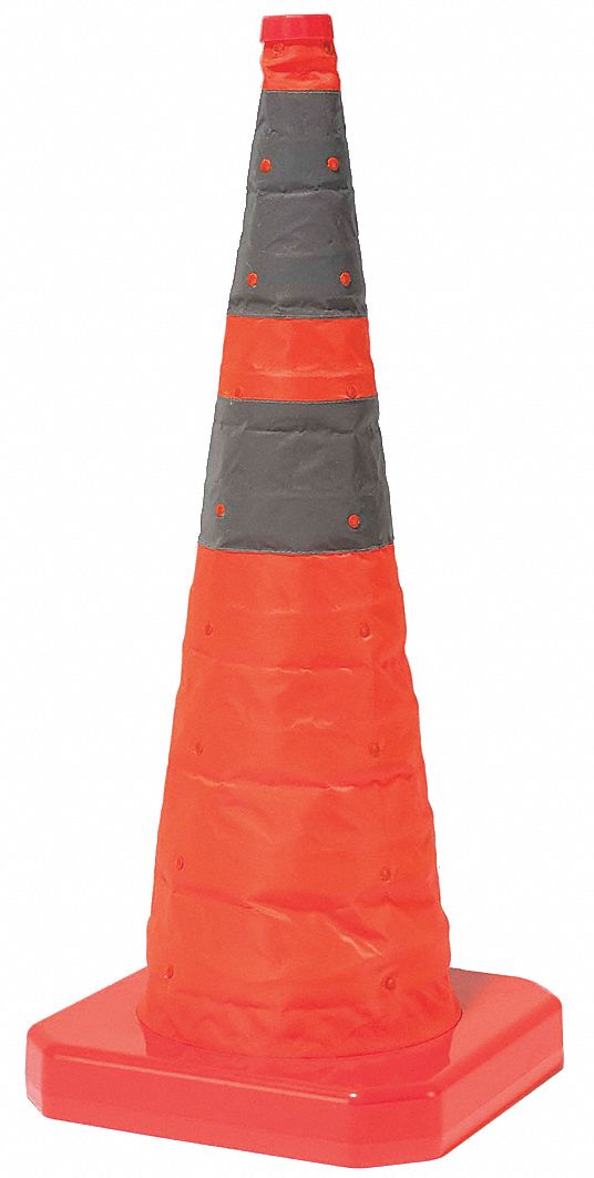 GRAINGER APPROVED Collapsible Traffic Cone, 30 in Cone Height, Orange