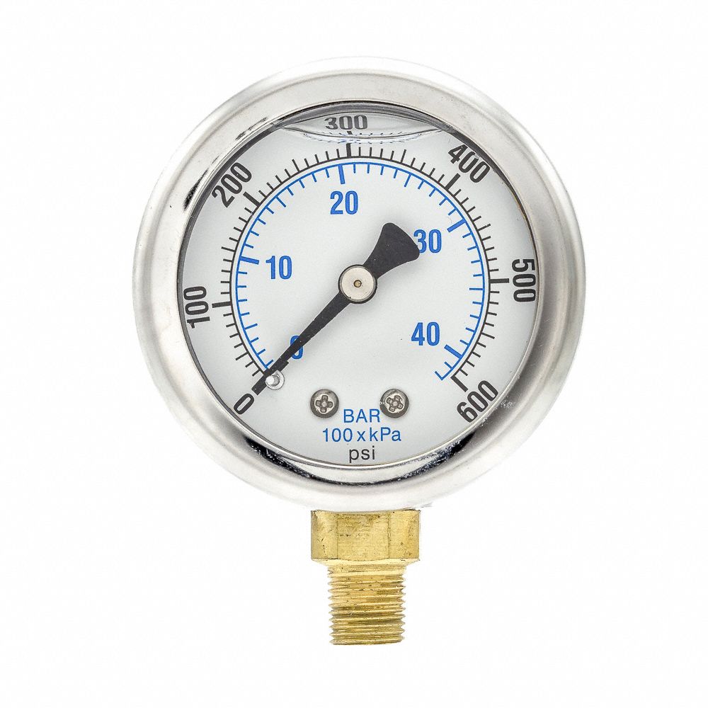 PIC GAUGES Pressure Gauge, 0 to 600 psi Range, 1/8 in MNPT, +/323