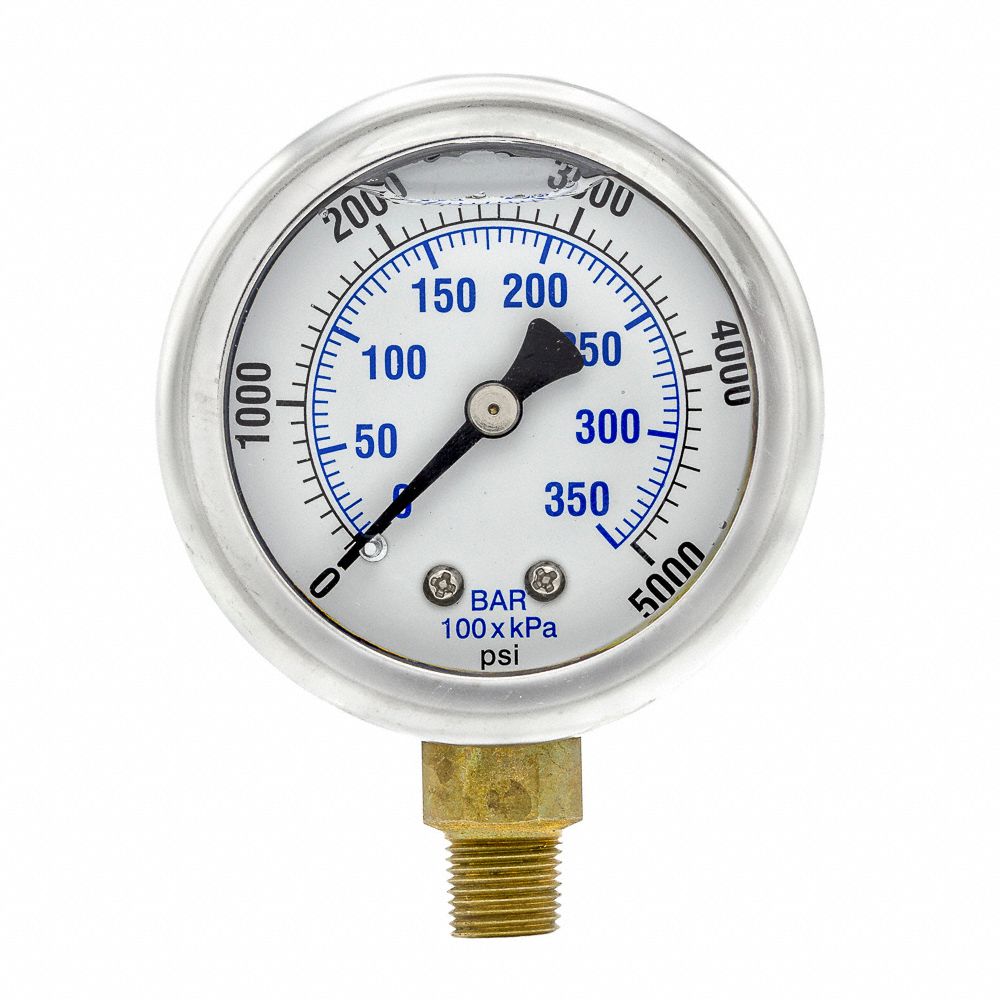 PIC GAUGES, 0 to 5,000 psi ( 0 to 345 bar ), 2 in Dial, Industrial