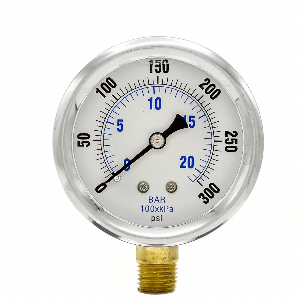 PIC GAUGES Industrial Pressure Gauge 0 to 300 psi, 2 1/2 in Dial