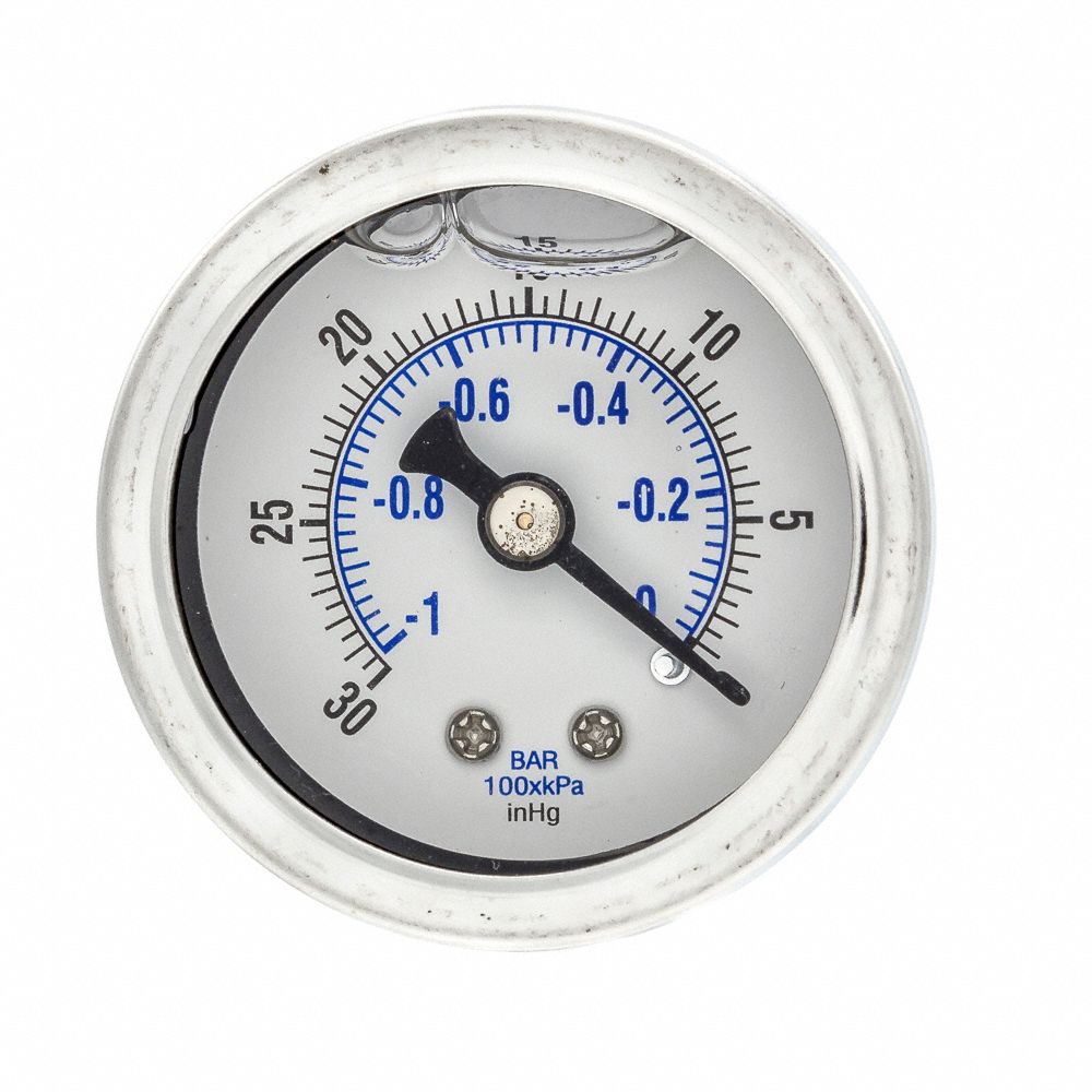 PIC GAUGES, 30 to 0 in Hg ( 1 to 0 bar ), 1 1/2 in Dial, Industrial