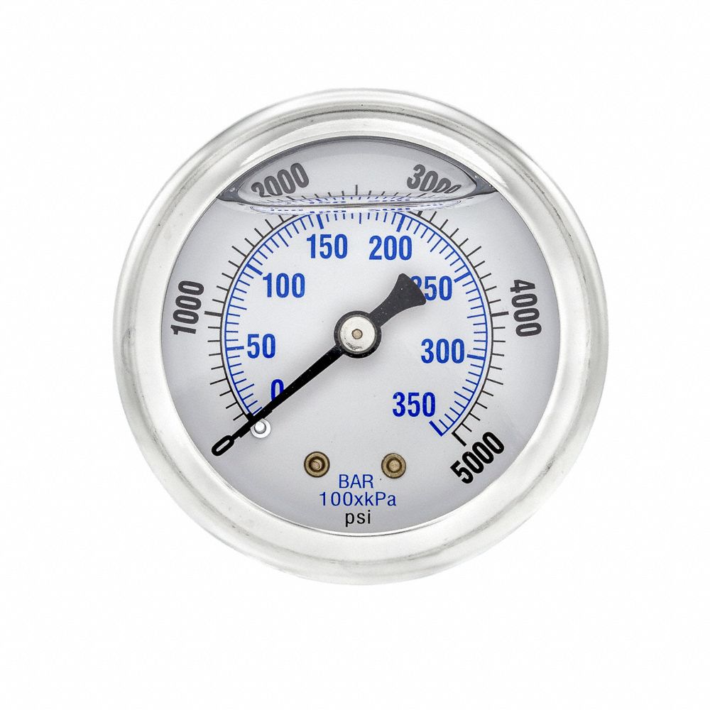 PIC GAUGES, 0 to 5,000 psi ( 0 to 345 bar ), 2 in Dial, Industrial