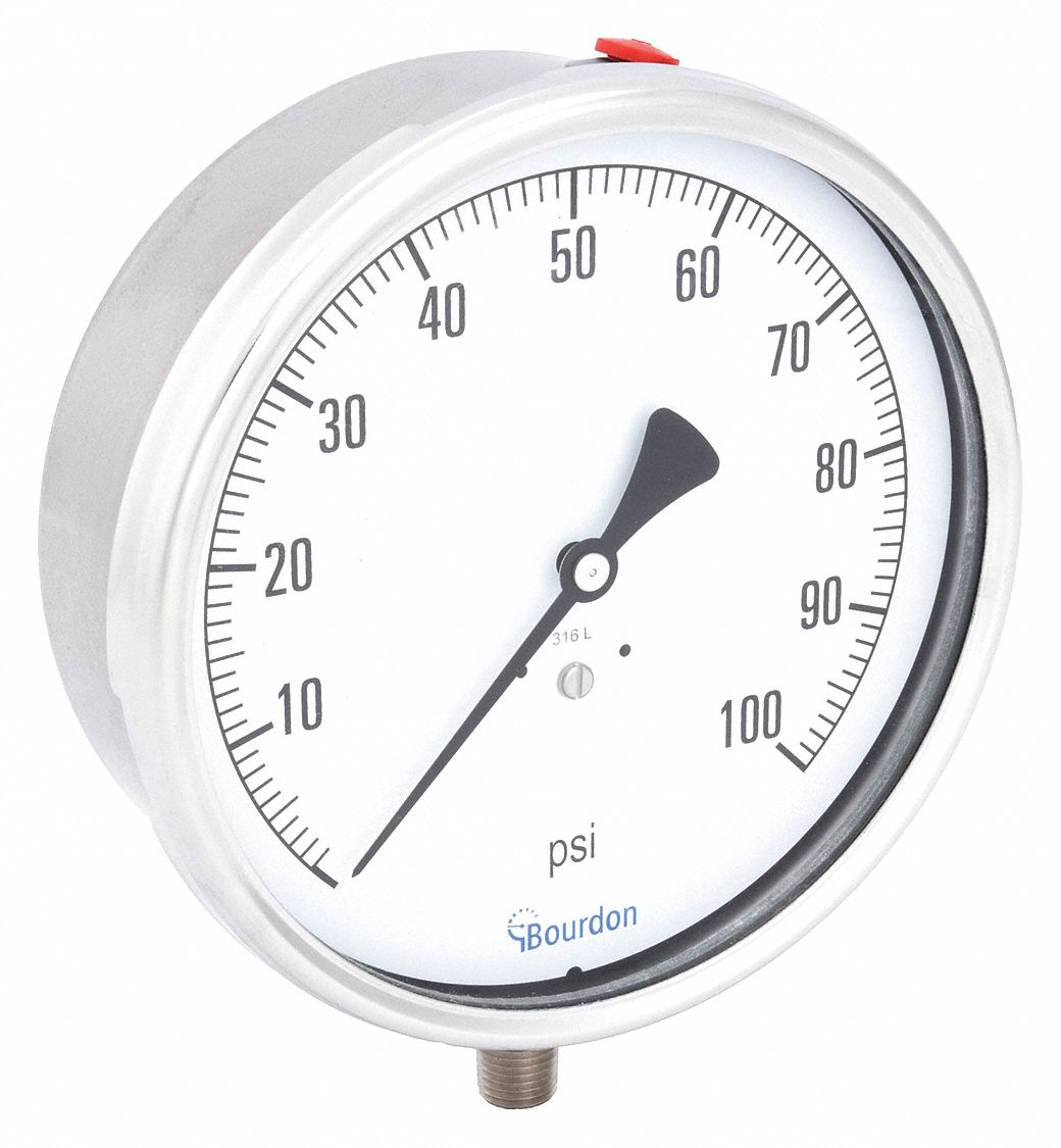 PIC GAUGES, 0 to 100 psi, 6 in Dial, Industrial Pressure Gauge 20TX64