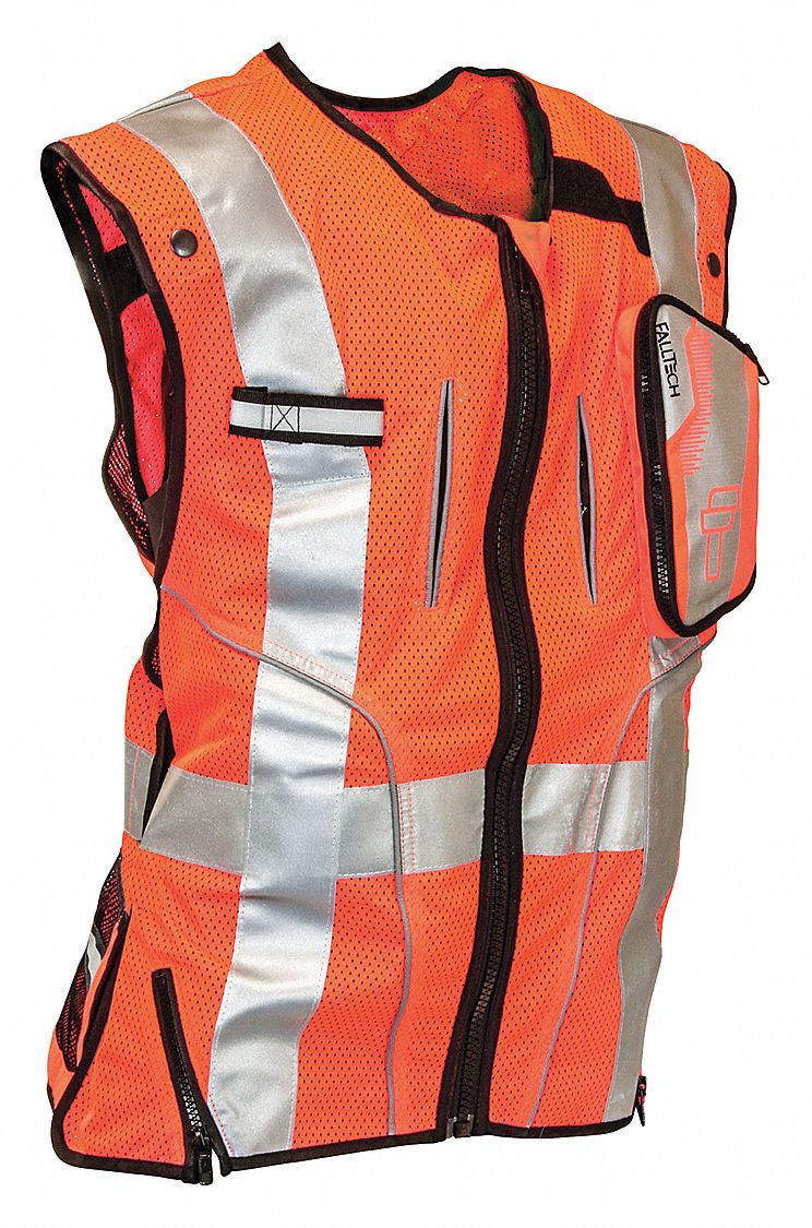 FALLTECH Orange/Red, Safety Vest, L/XL 20UM35G5055LX Grainger