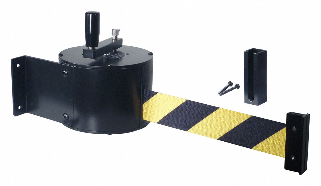RETRACTABELT Wall Mounted Retractable Belt Barrier, Black and Yellow