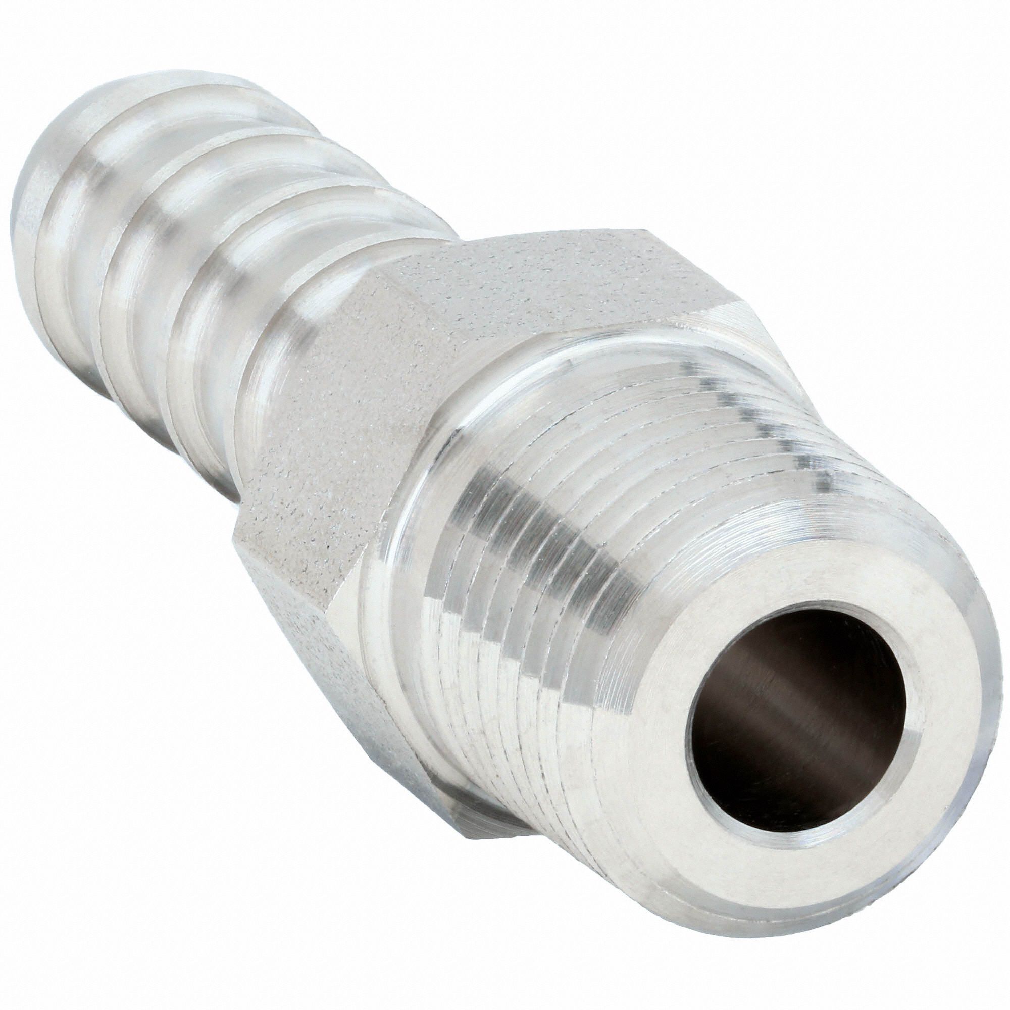 PARKER Barb Connector 316 Stainless Steel, Barbed x MNPT, For 1/4 in Tube ID, 1/8 in Pipe Size