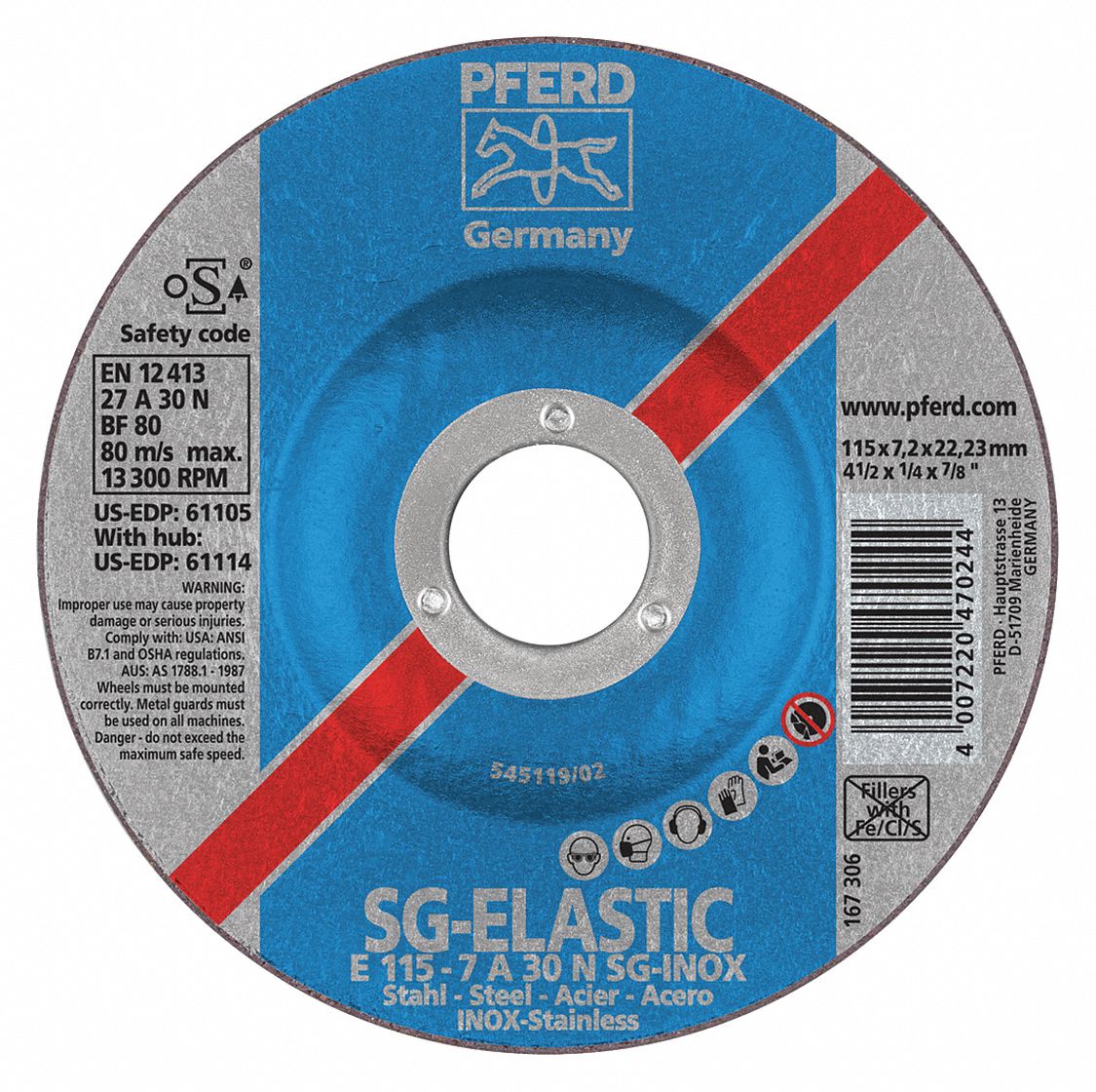 PFERD Grinding Wheel, T27, 41/2" x 1/4" 216K3261105 Grainger