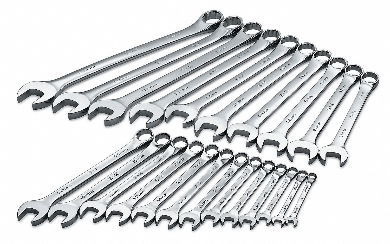 SK PROFESSIONAL TOOLS, Alloy Steel, Chrome, Combination Wrench Set