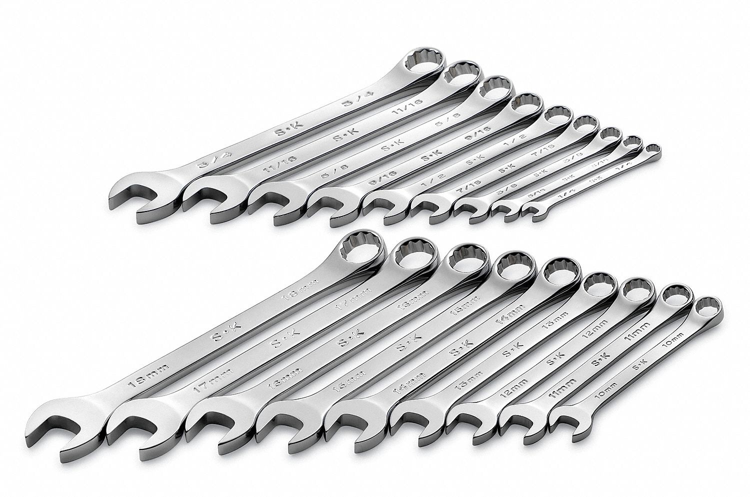 SK PROFESSIONAL TOOLS, Alloy Steel, Chrome, Combination Wrench Set