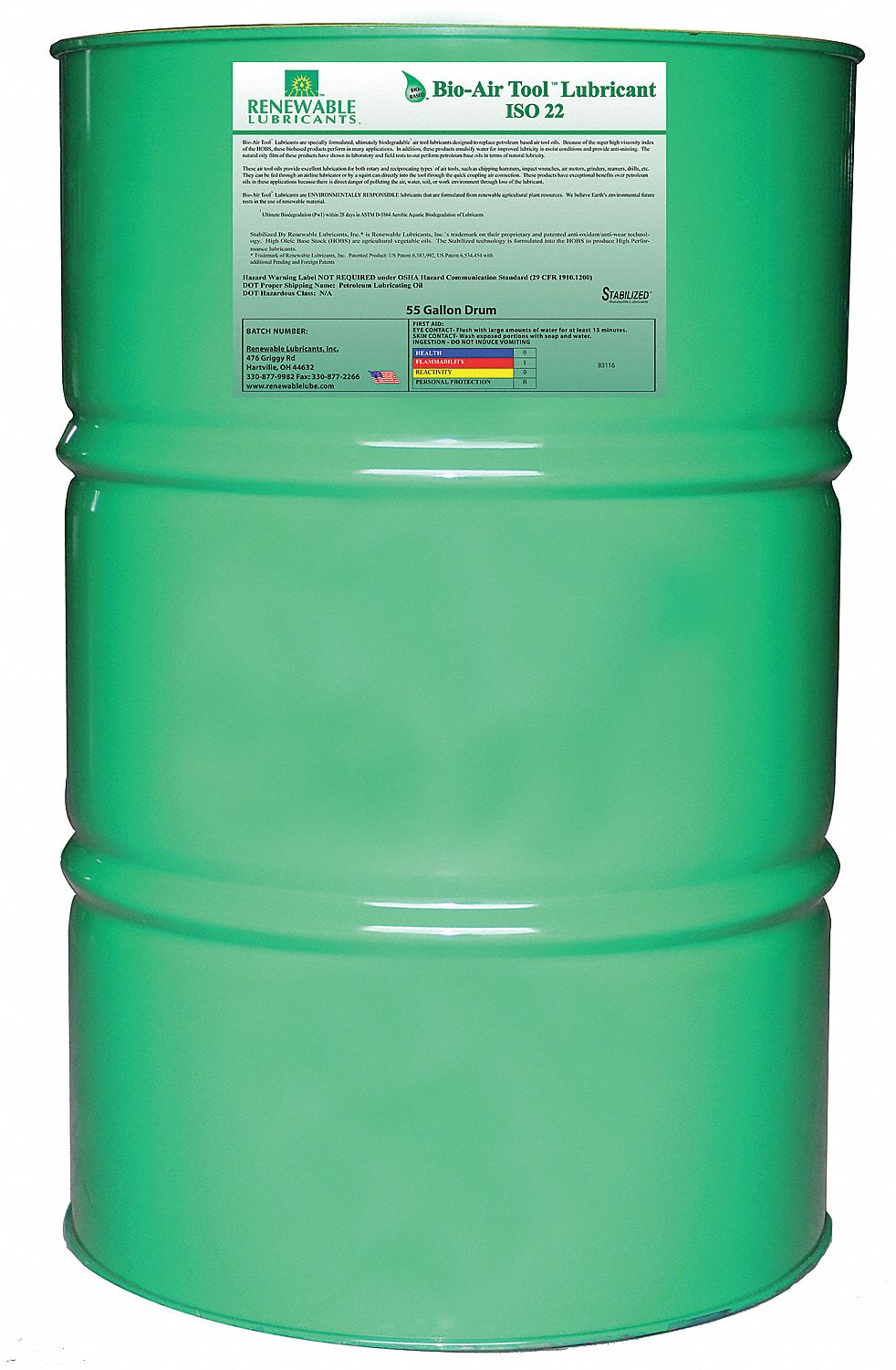 RENEWABLE LUBRICANTS, Synthetic, 42°F, Air Tool Lubricant 21A501