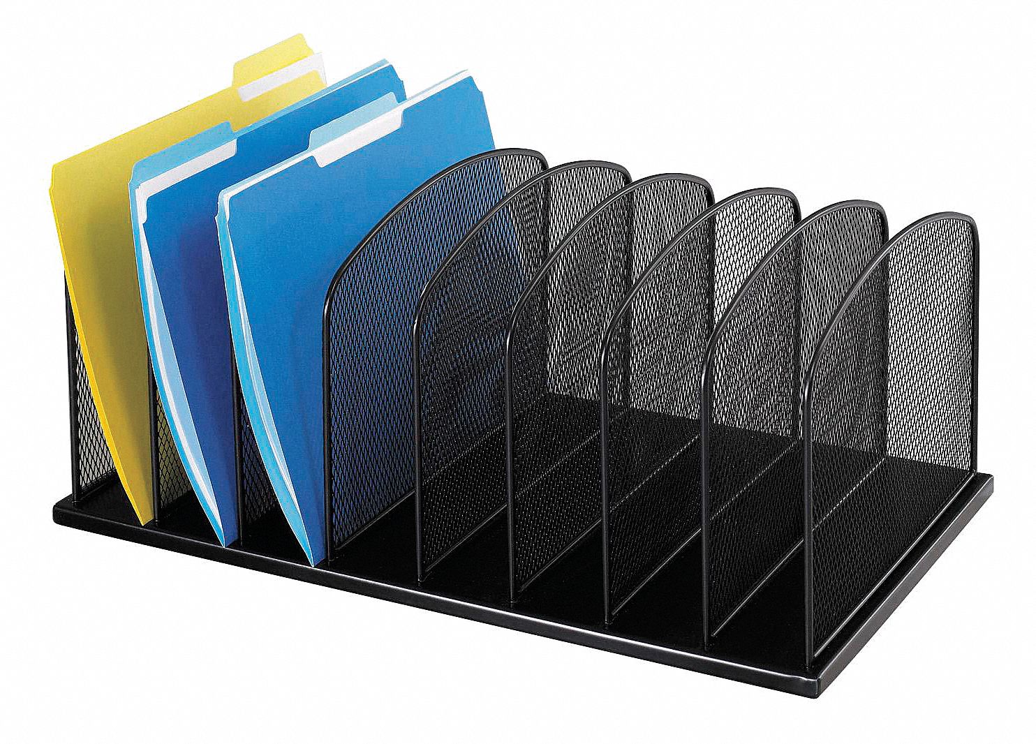 SAFCO, (8) Vertical Compartments, Black, Letter Tray/File Holder