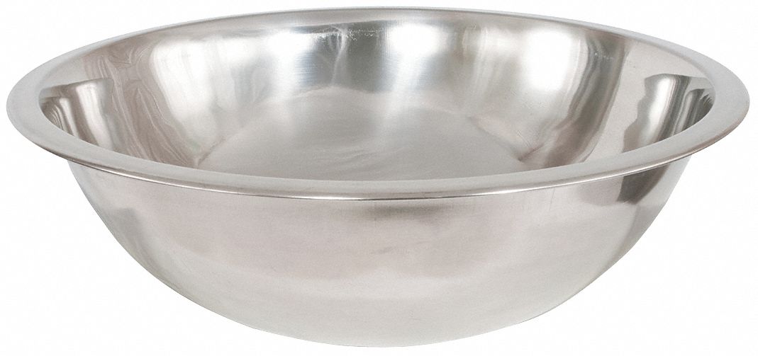 CRESTWARE Mixing Bowl, 8 qt Capacity, Stainless Steel, 13 1/4 in Outside Dia., 5 1/8 in Overall