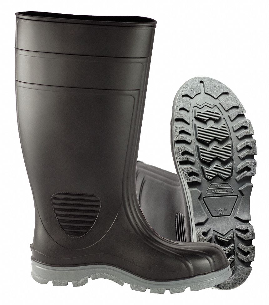 TALON TRAX Rubber Boot, Men's, 6, Knee, Steel Toe Type, PVC, Black, 1