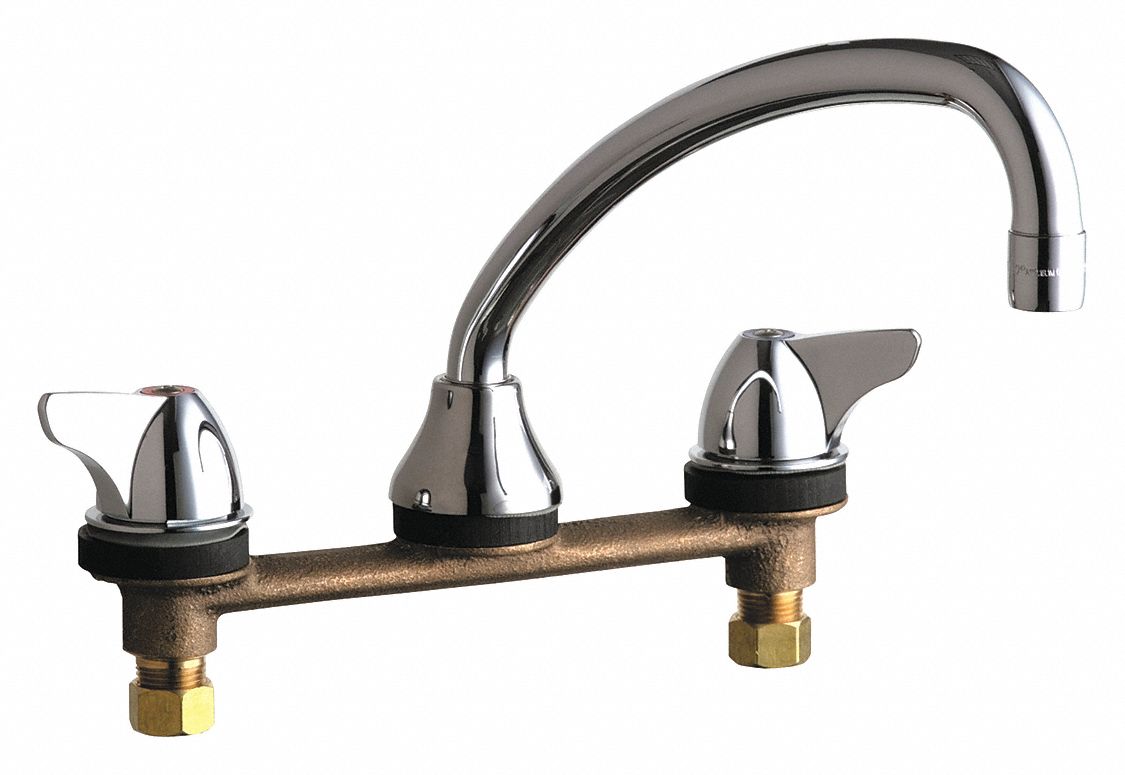 CHICAGO FAUCETS Chrome, Low Arc, Kitchen Sink Faucet, Manual Faucet