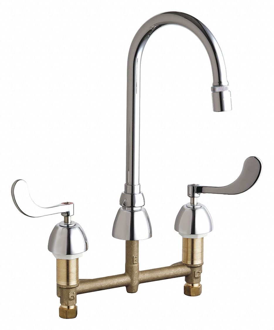 CHICAGO FAUCETS Chrome, Gooseneck, Bathroom Sink Faucet, Kitchen Sink