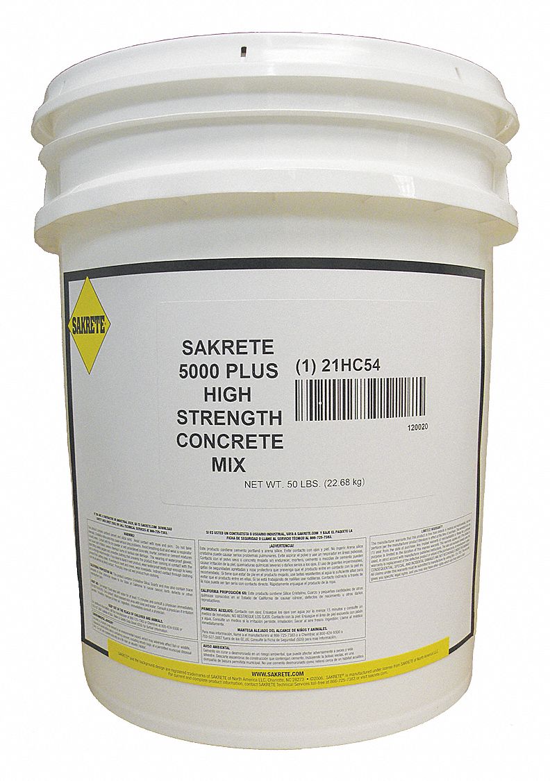 SAKRETE High Strength Concrete Mix,50 lb.,Pail 21HC54120020 Grainger