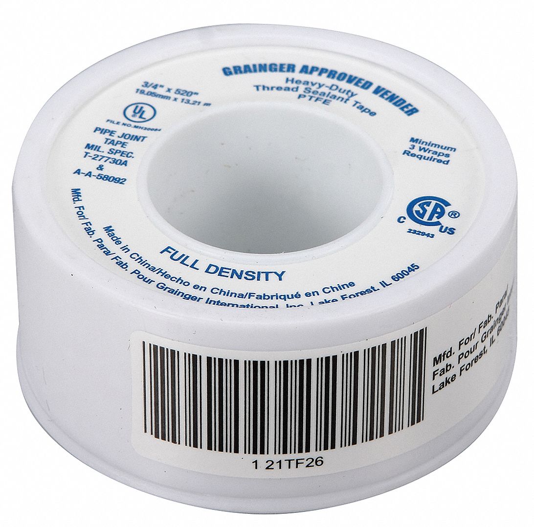 GRAINGER APPROVED Thread Sealant Tape, PTFE, 0.9 to 1.1sg, 3/4 in Width