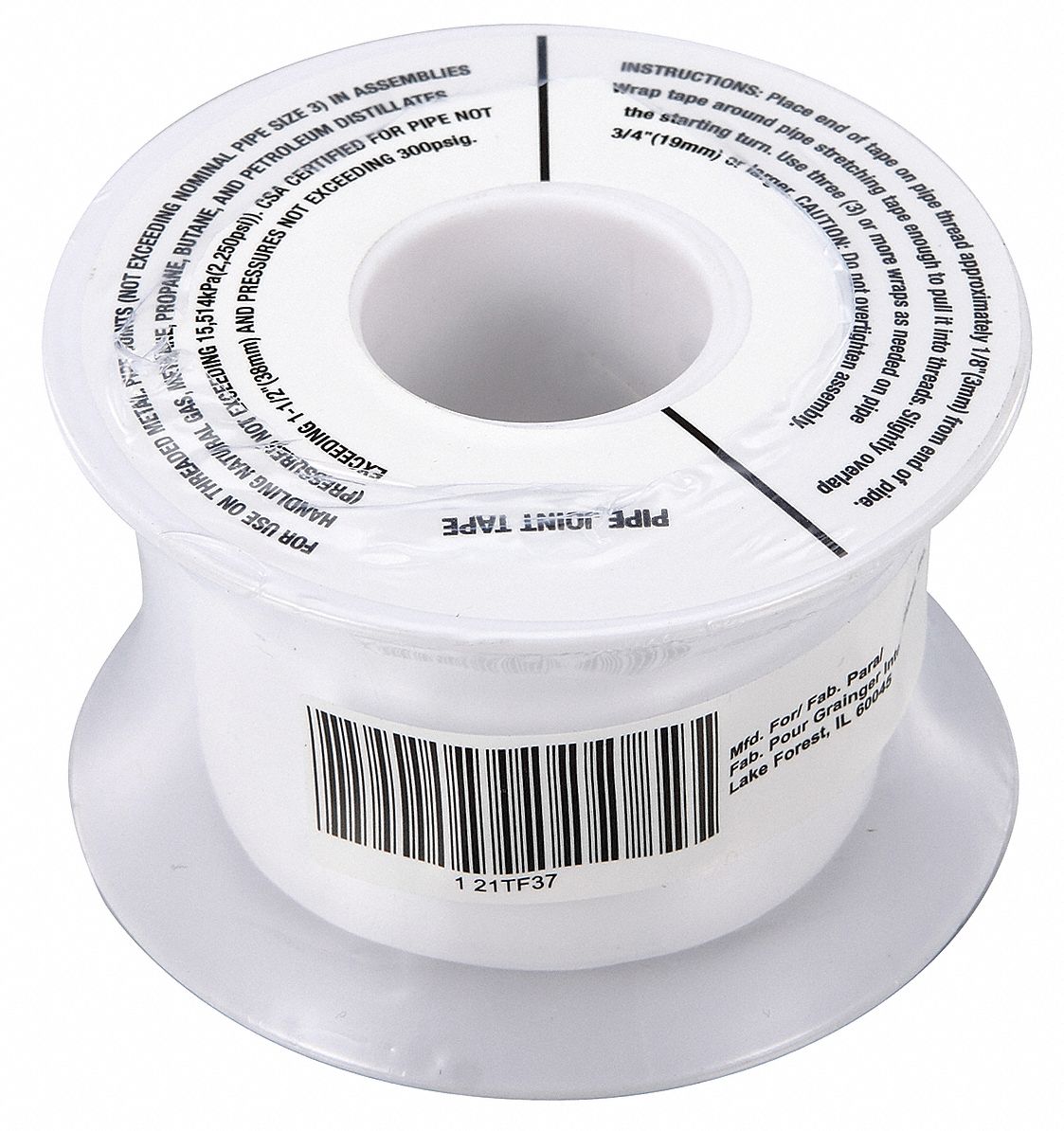 GRAINGER APPROVED 11/2"W PTFE Thread Sealant Tape, White, 520" Length