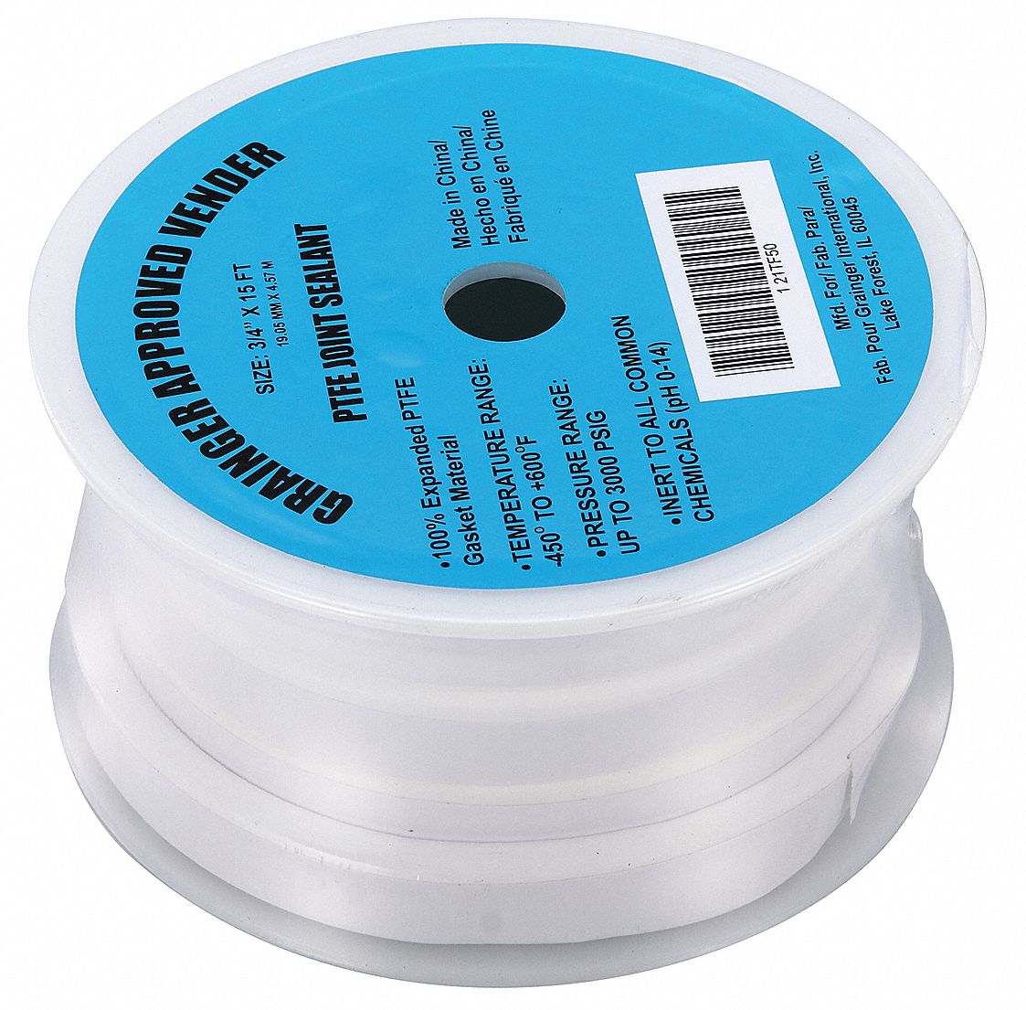 GRAINGER APPROVED 3/4"W PTFE Joint Sealant Tape, White, 180" Length