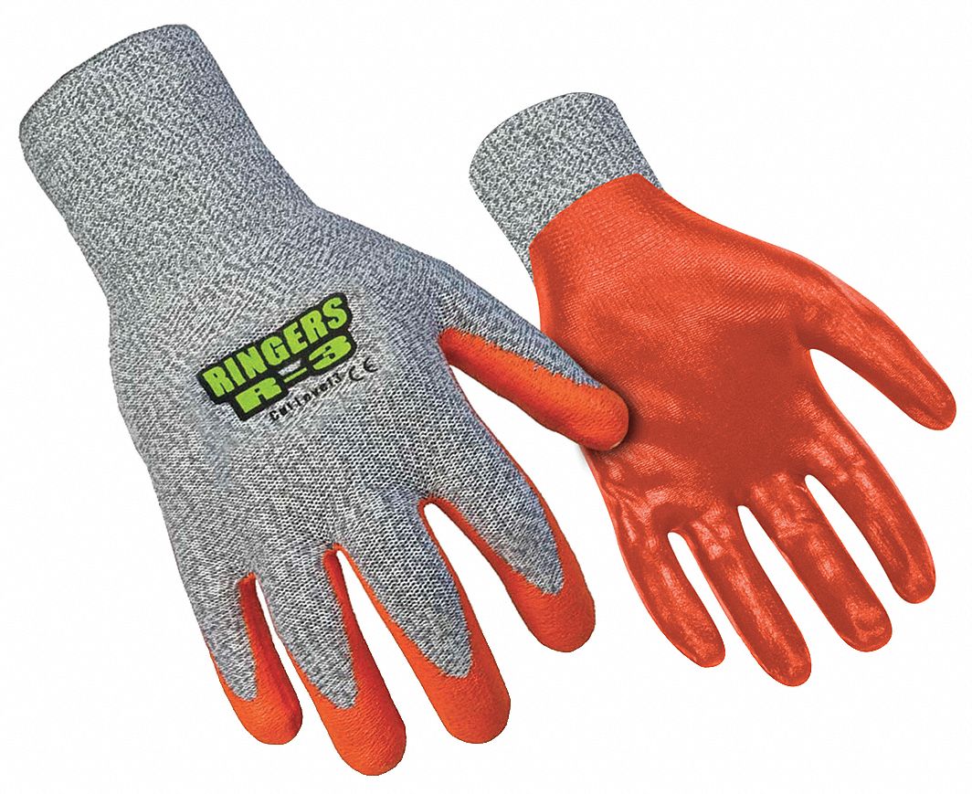 RINGERS GLOVES Cut Resist Gloves, Nitrile Dip Coat, L, PR 21TF53043