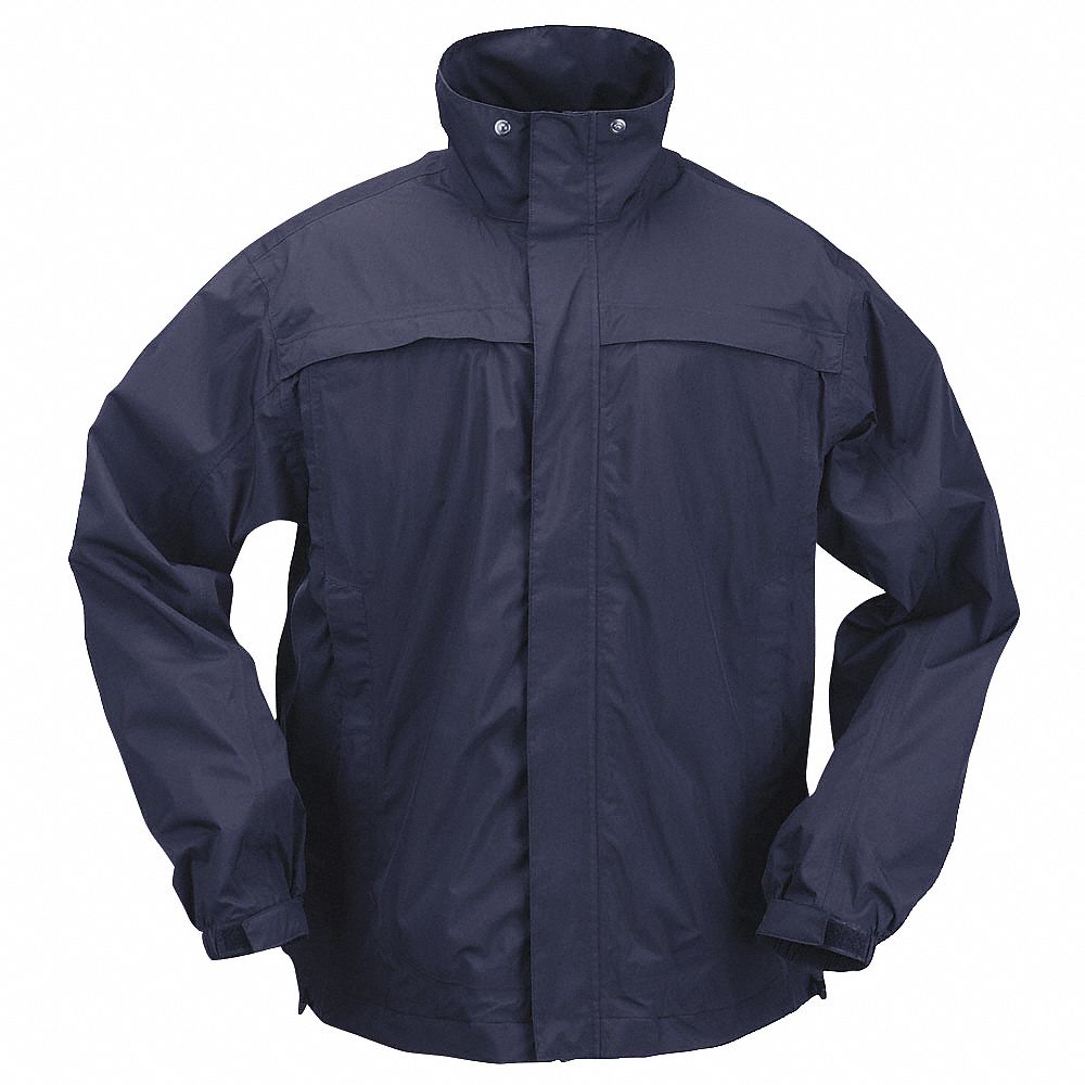 5.11 TACTICAL Blue, Rain Jacket, XL, Nylon, Unisex, Hood Style