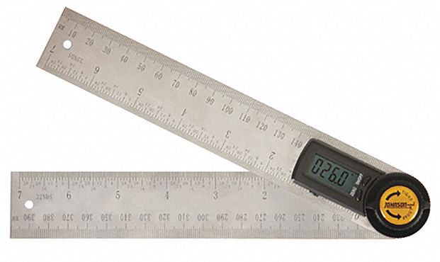 JOHNSON Digital Angle Finder: 0° to 360°, Stainless Steel, 7" x 1-3/8