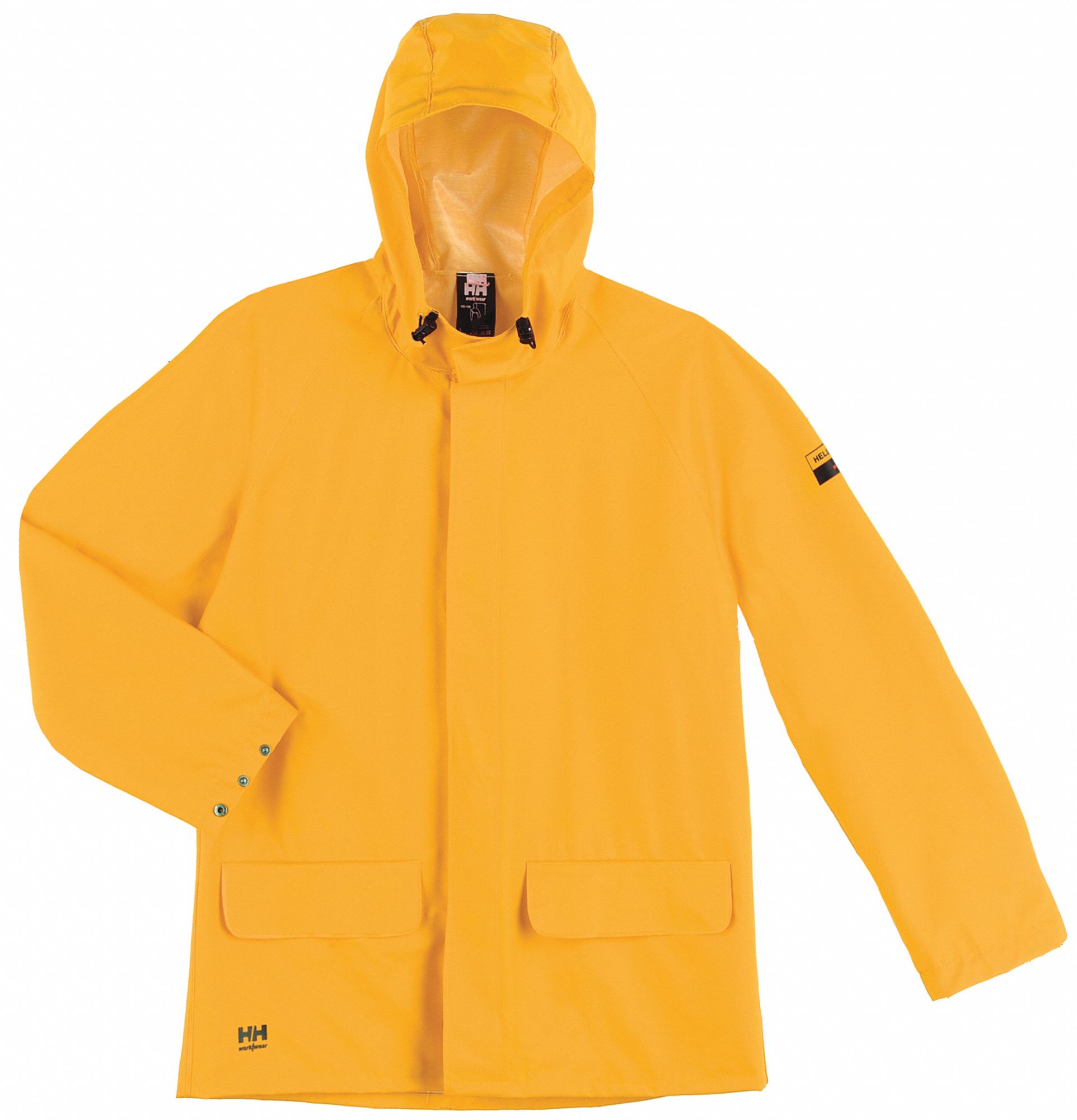 HELLY HANSEN Yellow, Rain Jacket, M, Polyester, PVC, Men's, Hood Style