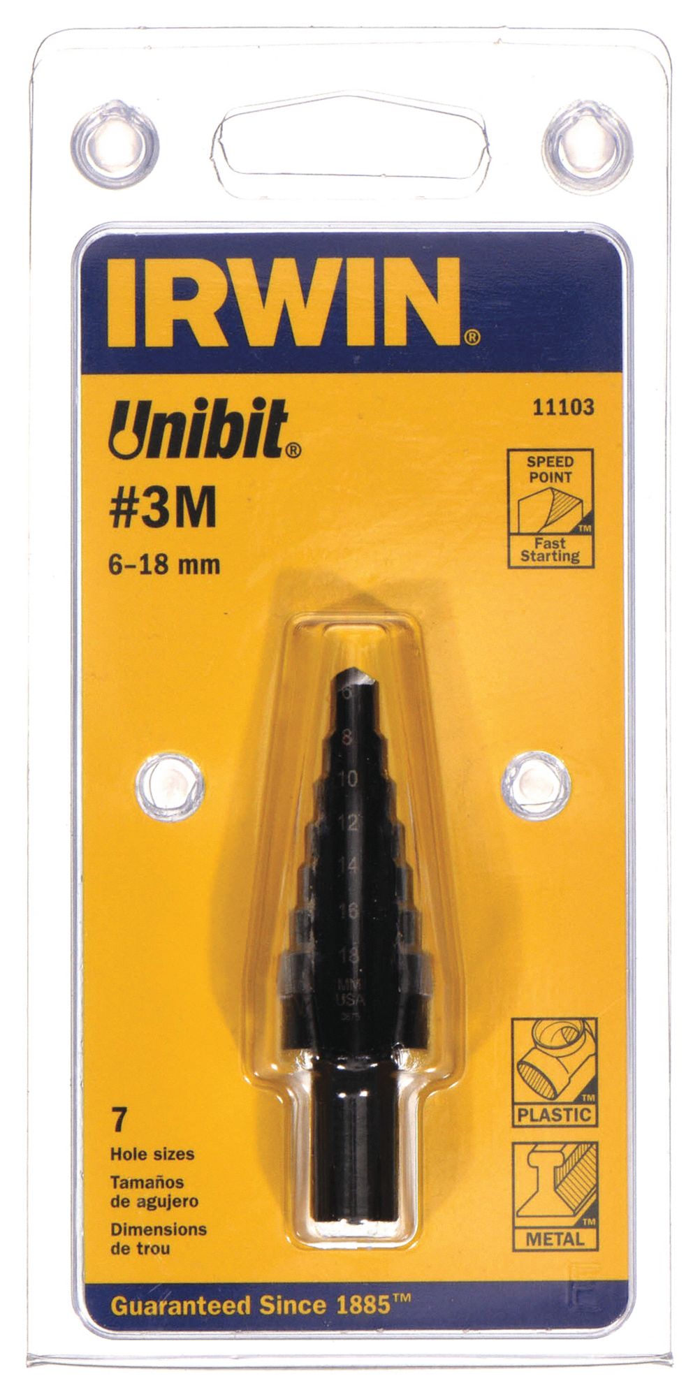 IRWIN, 7 Hole Sizes, 6 mm to 18 mm, Step Drill Bit 21Y39511103