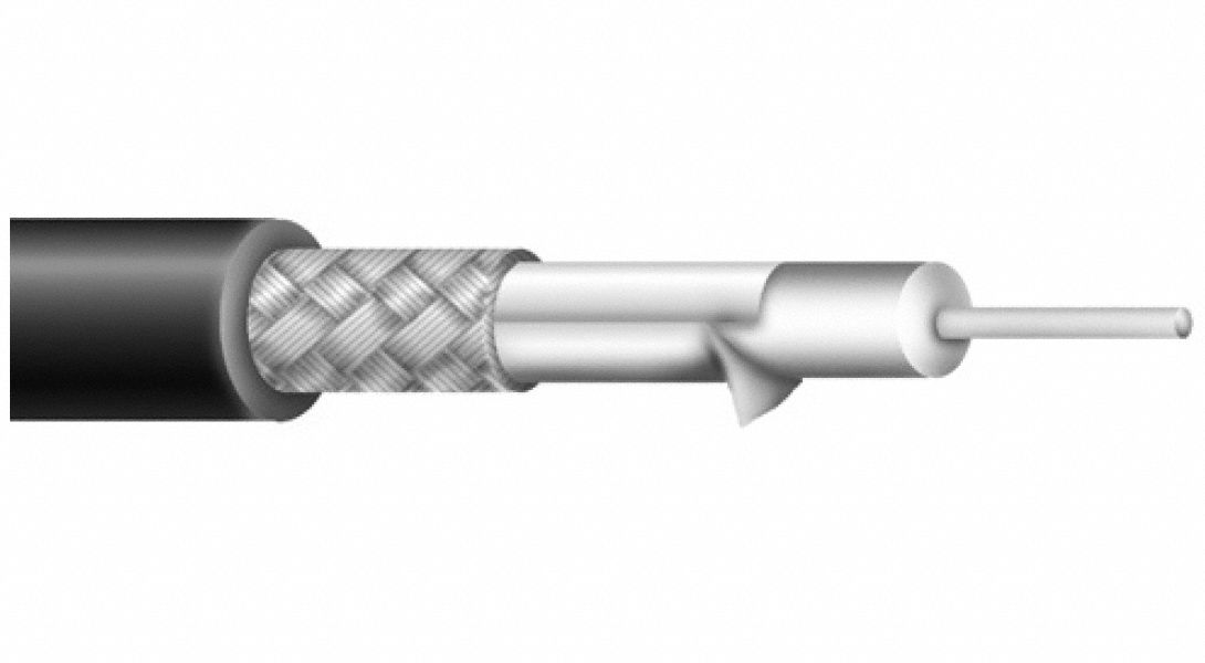 CAROL Coaxial Cable, 1,000 ft Length, 18 AWG Conductor Size, Black, PVC Jacket Material 21Y753