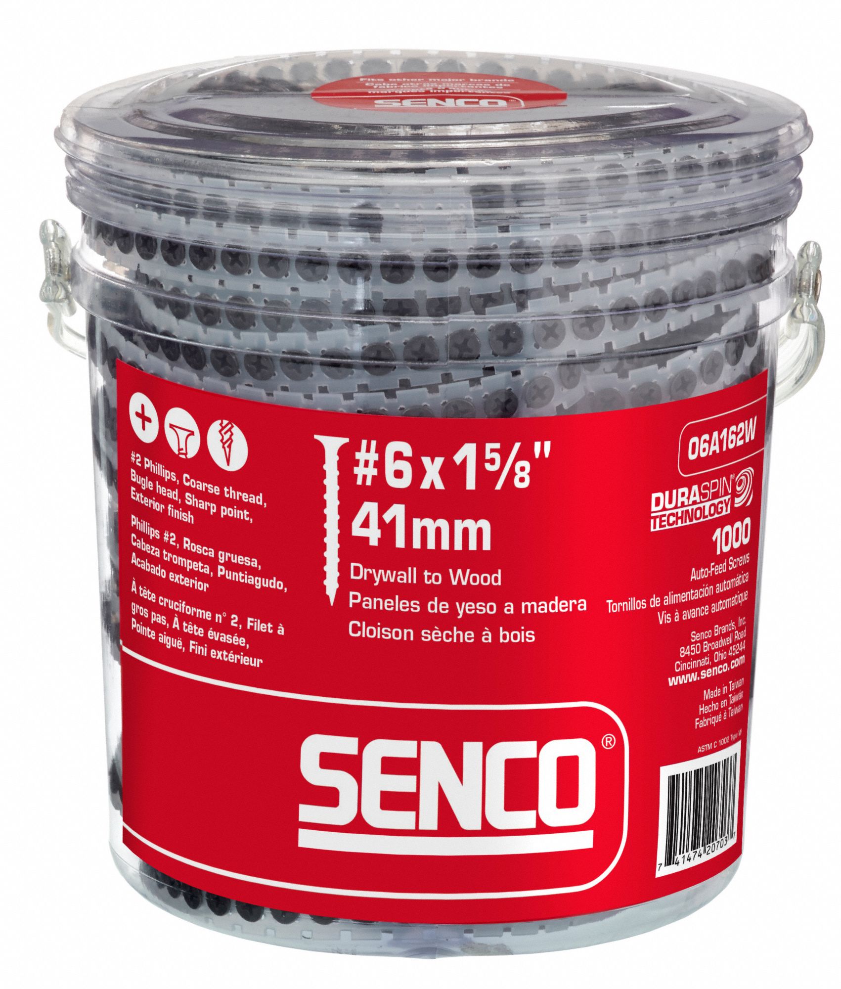 SENCO Screws Drywall Screw, 6 Screw Size, 1 29/64 in Lg, Steel, Bugle