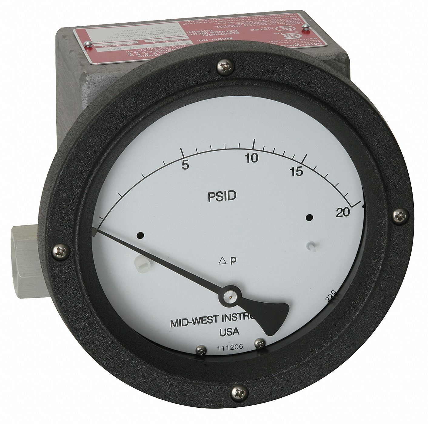MIDWEST INSTRUMENT 1/4 in FNPT Differential Pressure Gauge with 4 1/2