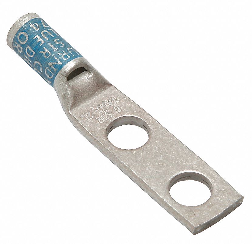 BURNDY TwoHole Lug Compression Connector 6 AWG Cable Size, Blue, Std