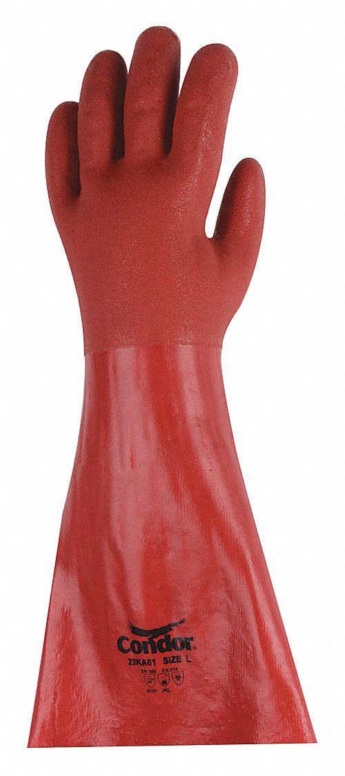 CONDOR Chemical Resistant Gloves, L, Glove Materials PVC, 1 PR 22KA61