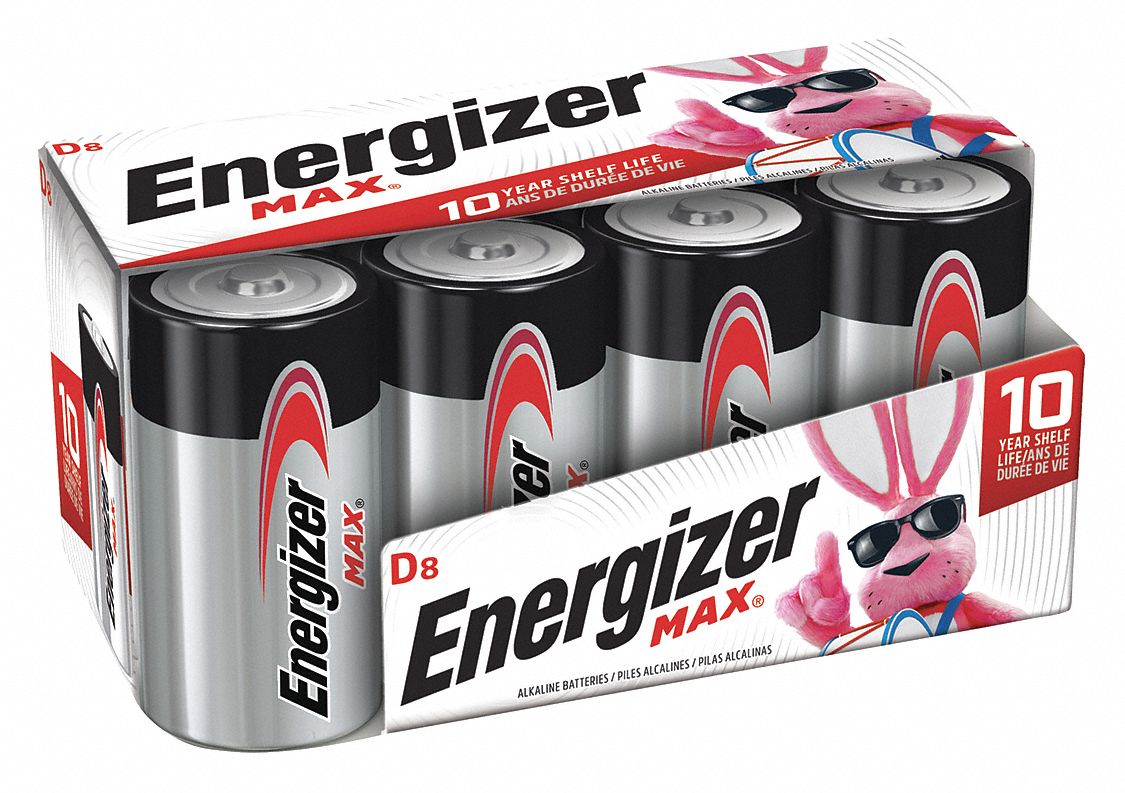 ENERGIZER Max, D Battery, Alkaline, Premium, 1.5V DC, PK 8 22M704