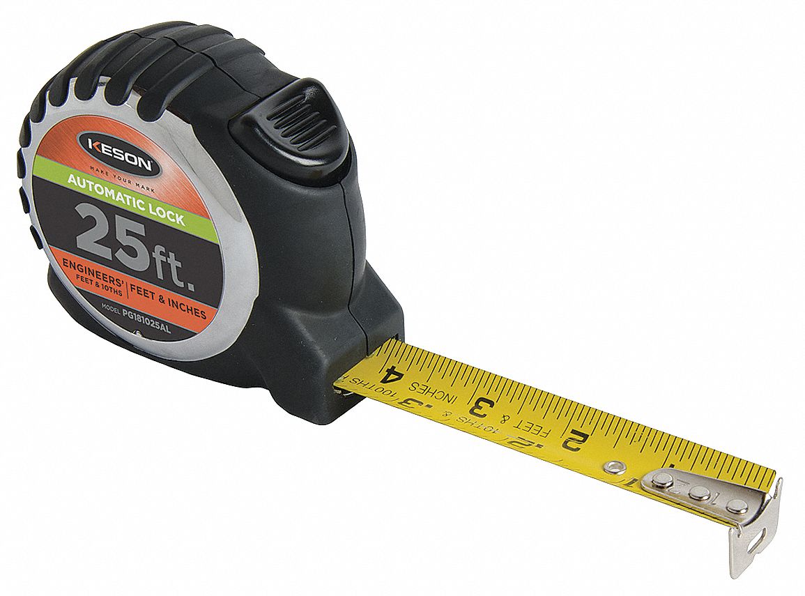 KESON 25 ft Steel Engineers Engineers Tape Measure, Black, Chrome