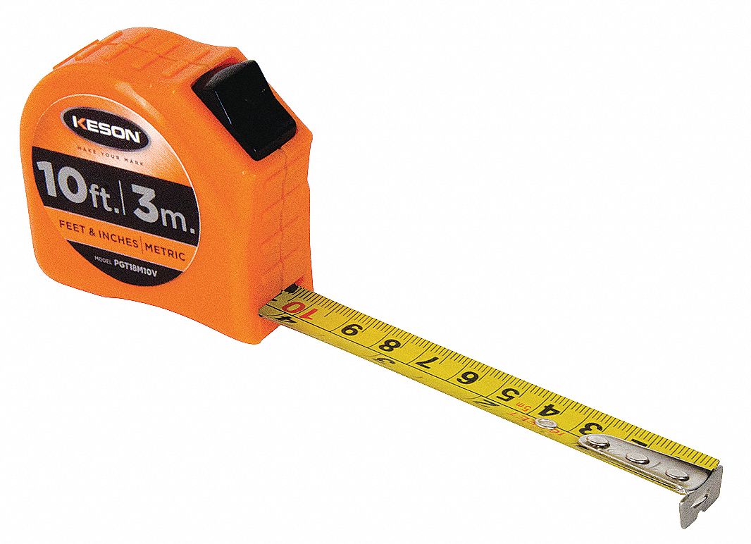 KESON, Inch/Metric, Single Hook Tip, Tape Measure 22N893