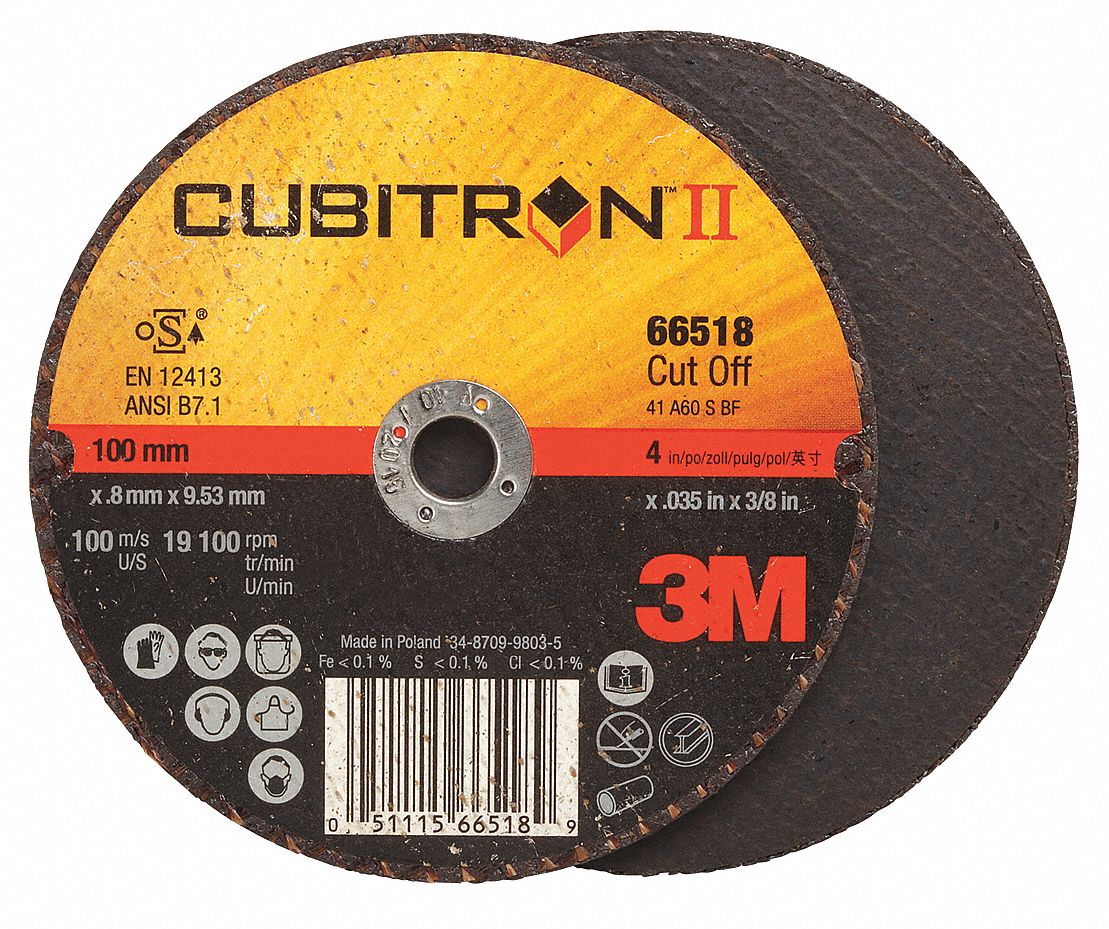 3M 4 in, Type 1 Ceramic Abrasive CutOff Wheel, 3/8 in Arbor Hole Size