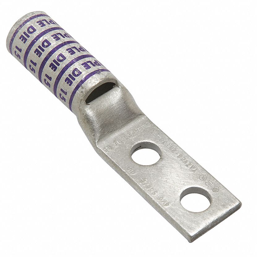 BURNDY TwoHole Lug Compression Connector 4/0 Cable Size, Purple, Std