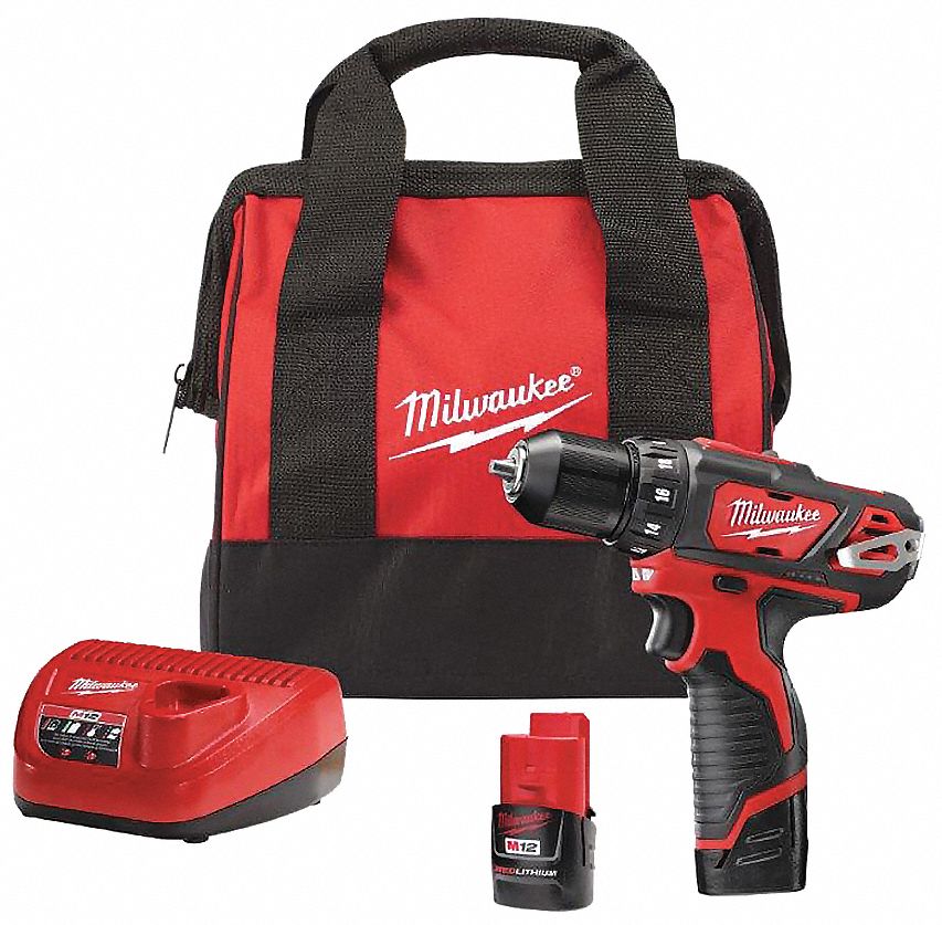 MILWAUKEE Drill Kit, Cordless, 0 in-lb to 275 in-lb, 3/8 in Chuck Size
