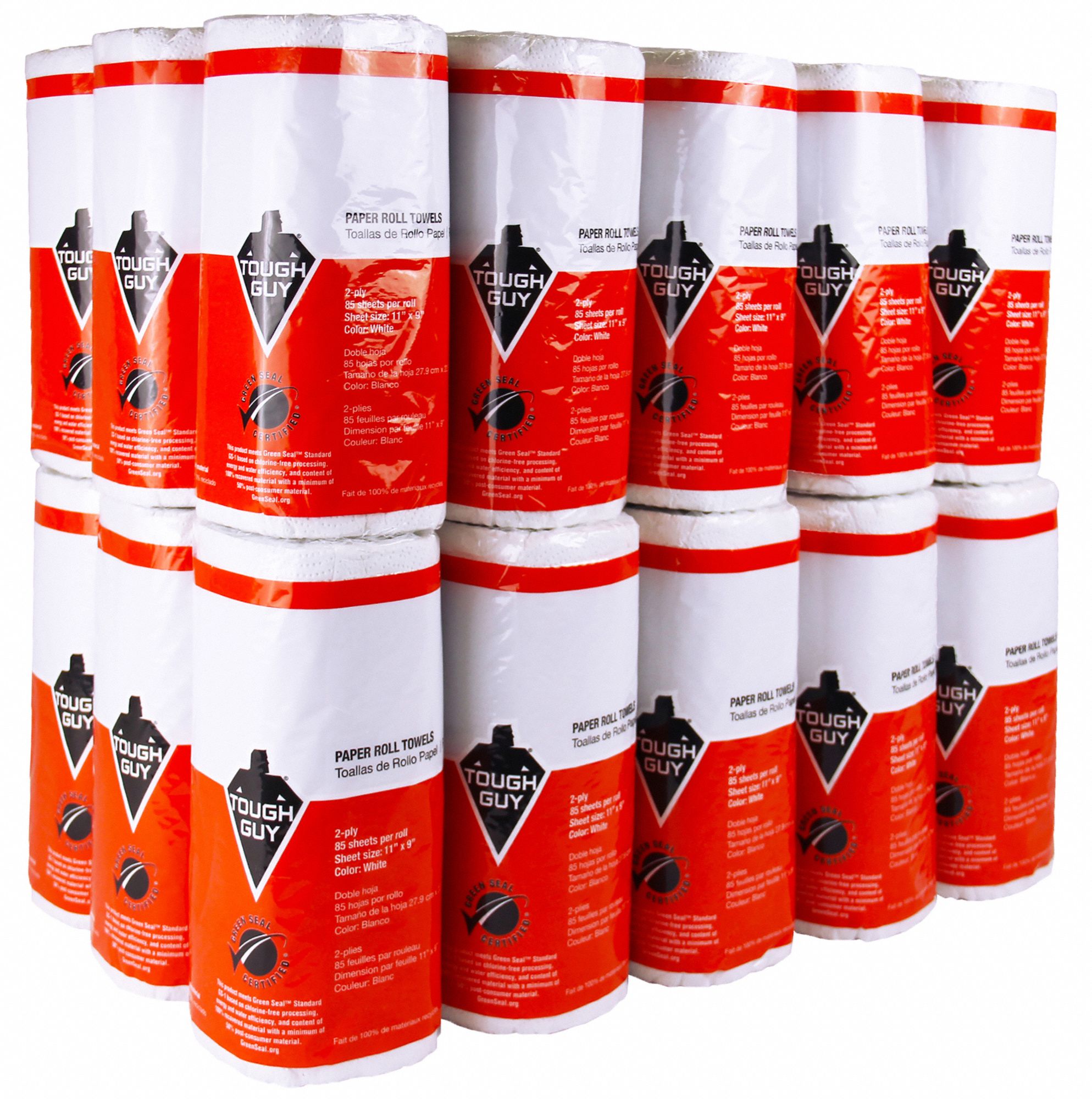TOUGH GUY Paper Towel Roll White, 11 in Roll Wd, 64 ft Roll Lg, 9 in Sheet Lg, 85 Sheets, 30 PK