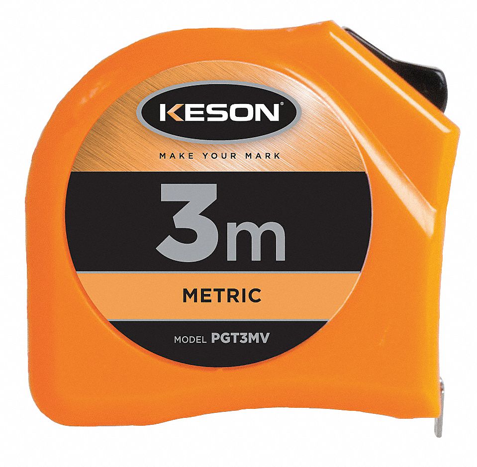 KESON Tape Measure 3 m Blade Lg, 16 mm Blade Wd, mm/cm, Closed, ABS