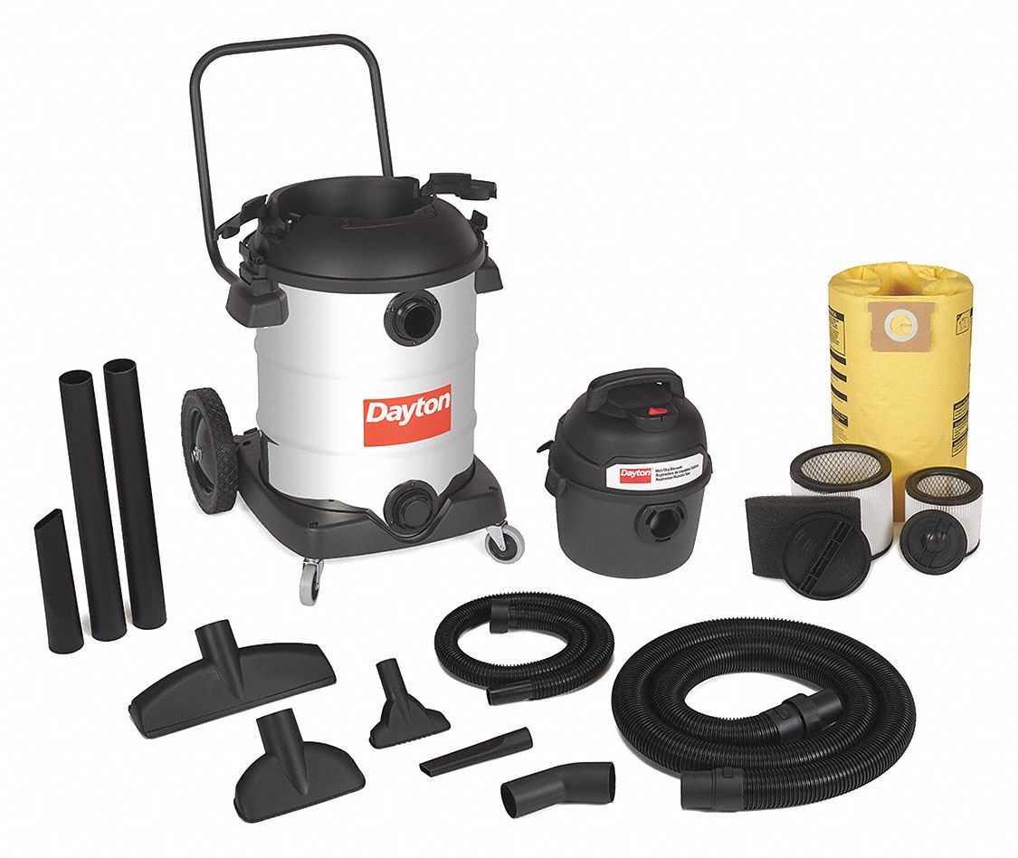 DAYTON Shop Vacuum 2 in 1 16 gal Tank Size, Stainless Steel, 1 1/4