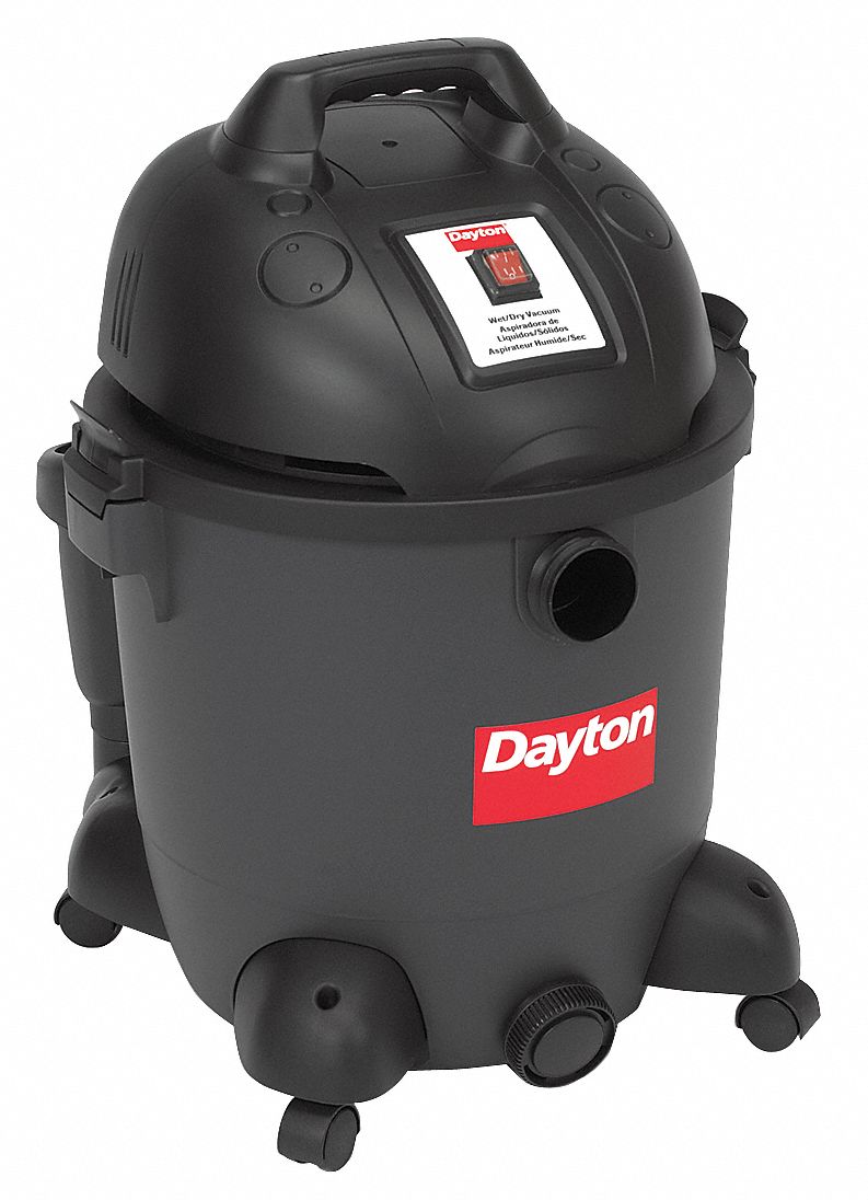 DAYTON Wet/Dry Vacuum, 12 gal., Plastic, HEPA, 2-1/2" Hose Dia., 130