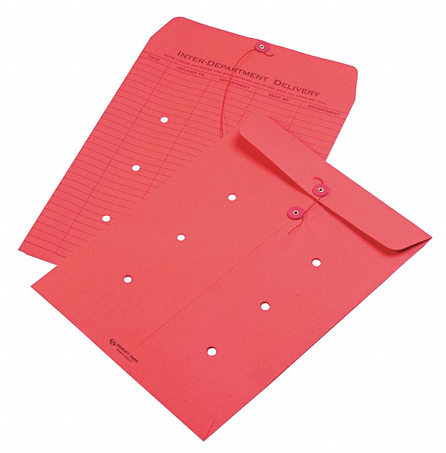 Interoffice Envelope, Material Paper, Color Red, PK 100 Grainger