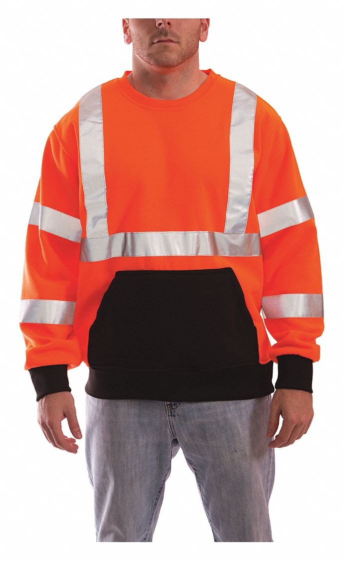 TINGLEY Orange/Black HiVis Crew Neck Sweatshirt, L, Polyester, 291/2